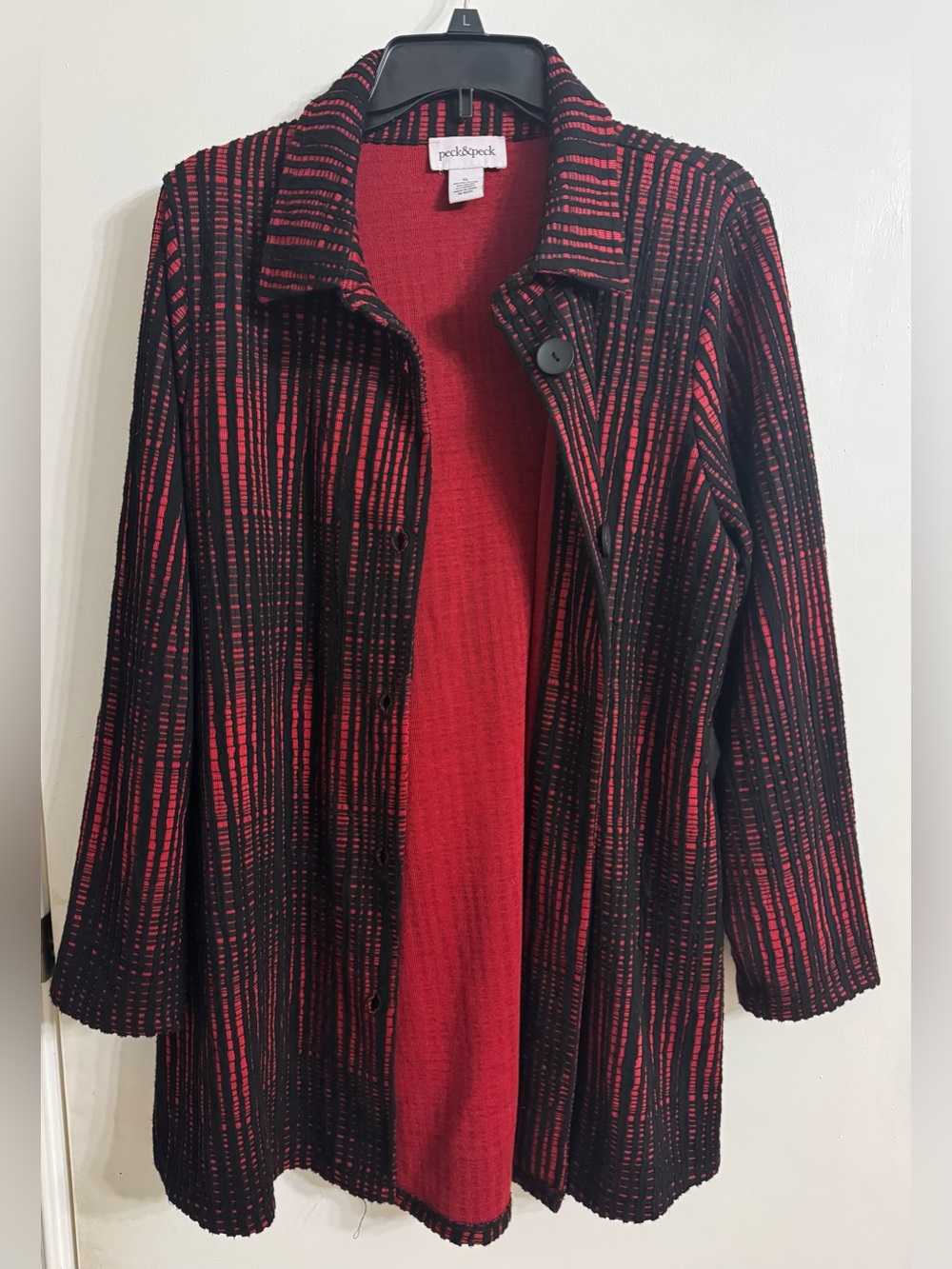 Peck & Peck Black and Red Striped Knit Jacket